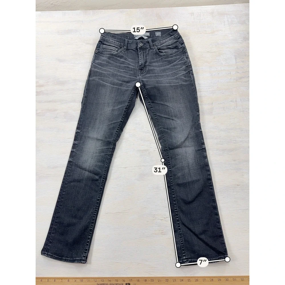 BKE Jeans Alec Straight Leg Dark Wash Whiskered Stretch Denim Black Mens 30S